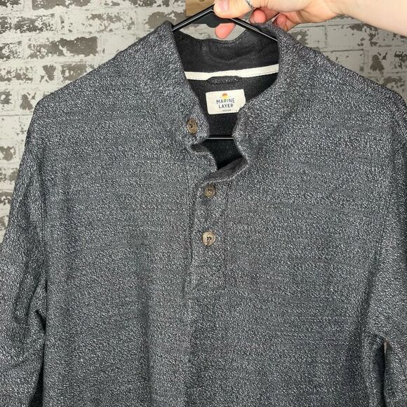 Marine layers | dark grey speckled Henley pullover - Picture 1 of 9